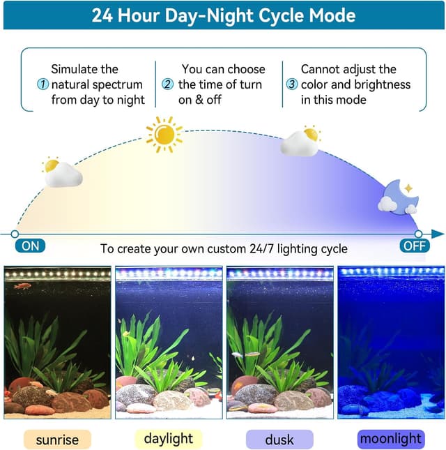 Detalle de hygger 14W Aquarium LED Light with 24/7 day-night cycle, timer and extendable bracket