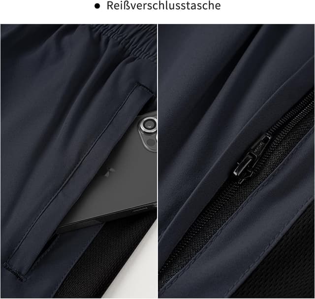 Detalle 2 de HMIYA Herren Sport-Shorts Schnell trocknend mit Reißverschlusstasche