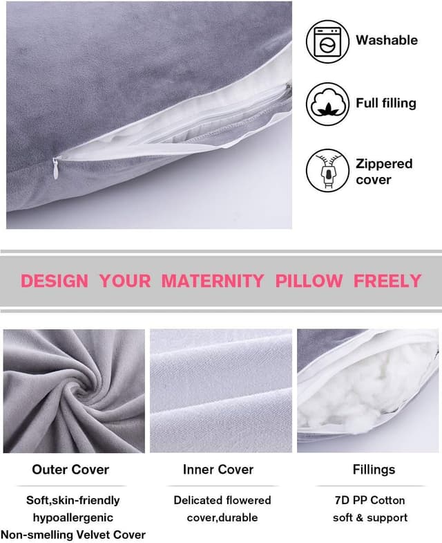 Detalle de AS AWESLING Pregnancy Pillow U-shaped, removable cover