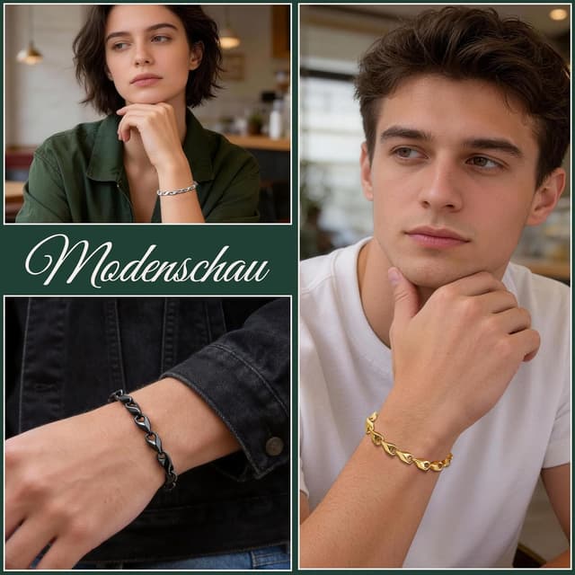 Detalle de XUANPAI Herren-Armband aus Edelstahl – Weizenkette 4/5 mm in Gold vergoldet, Silber oder Schwarz