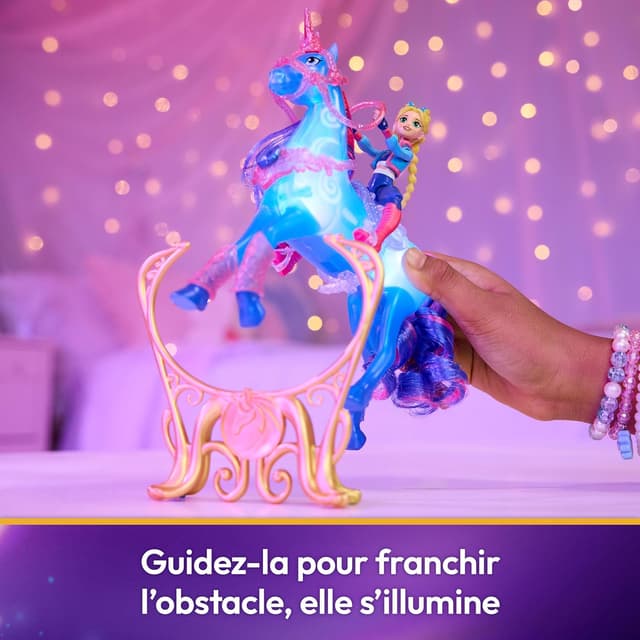 Detalle de Unicorn Academy – L’École des Licornes : playset interactif River & Isabel, licorne lumineuse et poupée à collectionner