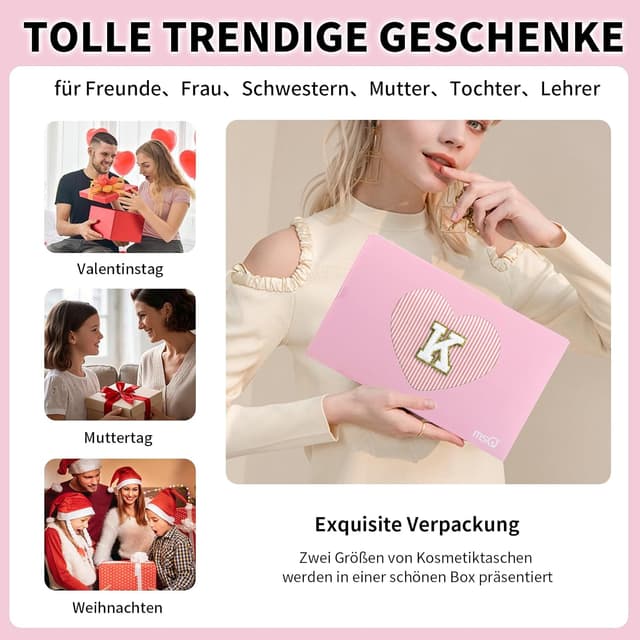 Detalle de MSQ personalised initial make up bag (Pink) – preppy cosmetic pouch for girls and women