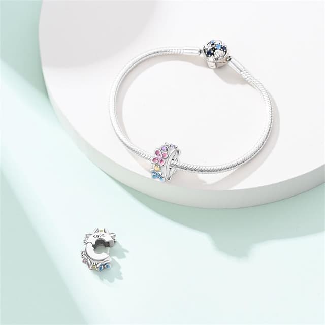 Detalle de Pandach Damen Charm-Anhänger aus 925 Sterling Silber mit Zirkonia (für Armband & Halskette, kompatibel mit europäischen Charmen) C5