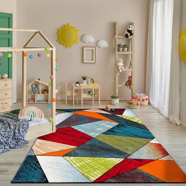Detalle de Paco Home Kurzflor-Teppich 160x230 cm mit 3D-Optik und karierten Mustern für Wohnzimmer & Kinderzimmer