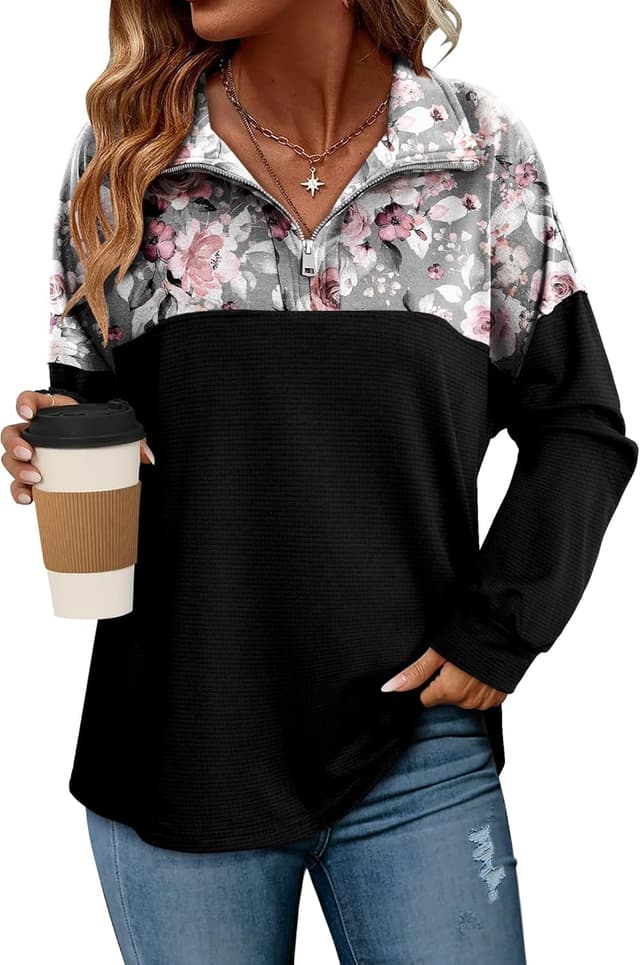 Detalle de CHICZONE women’s oversized quarter-zip sweatshirt pullover