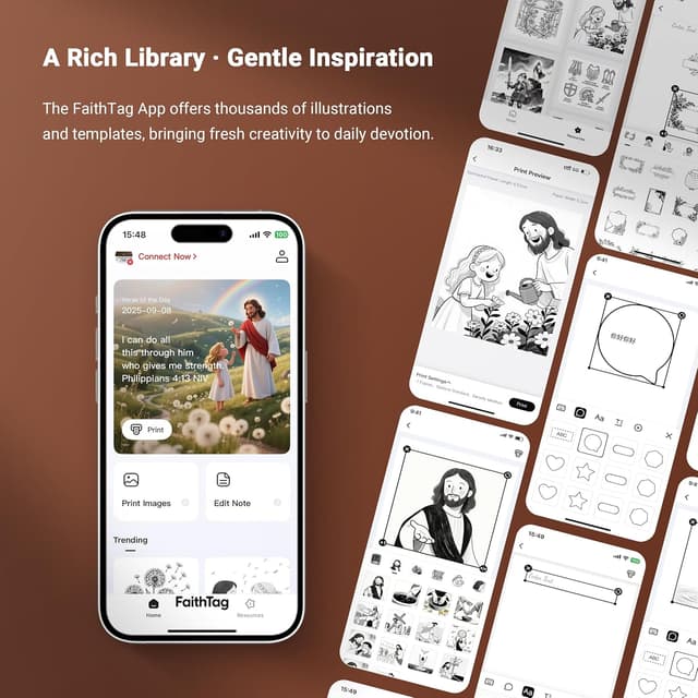 Detalle 2 de FaithTag Mini Sticker Printer F21 for Bible Study, Mini Sticker Printer with 3 Rolls (Brown) for Index Tabs, Bookmarks & Notes