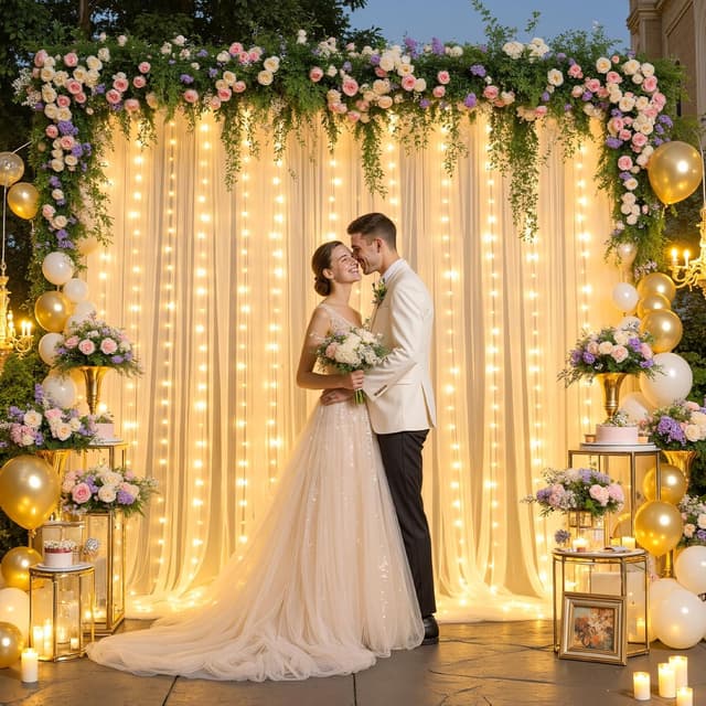 Detalle 2 de Champagne Tulle Backdrop Curtain 10x8ft 📸