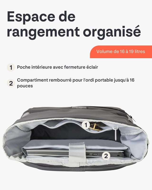 Detalle de Johnny Urban Sac à dos roll top Allen Medium gris foncé, ordinateur 16 pouces, 600D hydrofuge