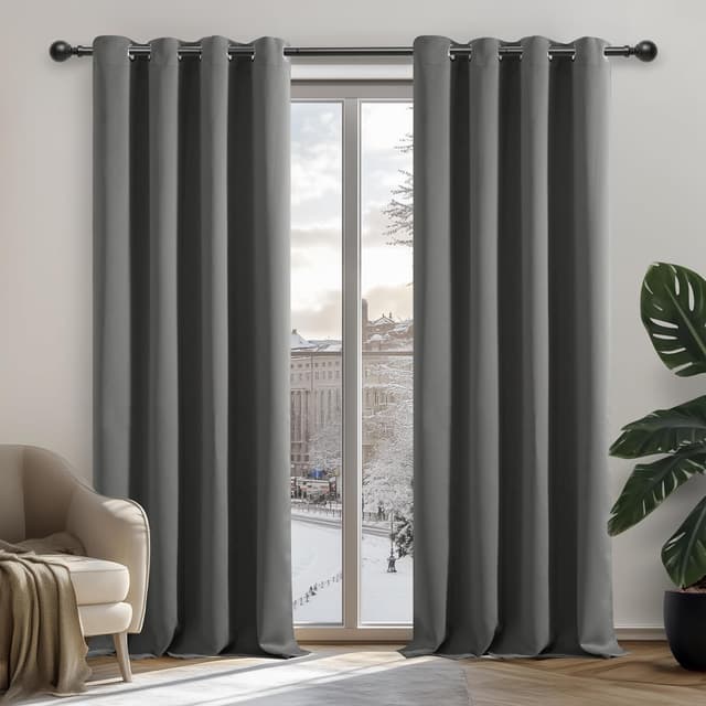 Detalle de Deconovo Super Soft Thermal Insulated Blackout Eyelet Curtains (140 x 180 cm) – Light Grey, 1 Pair