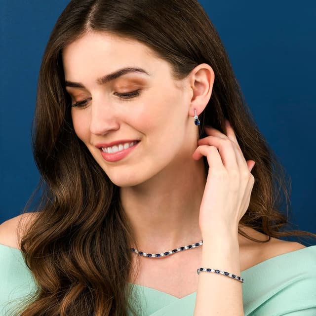 Detalle de Diamond Treats Collier ras de cou femme en argent sterling 925 — tennis bleu à pierres et zircons