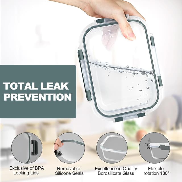 Detalle de VERONES Glass Meal Prep Containers 10-pack 🥡