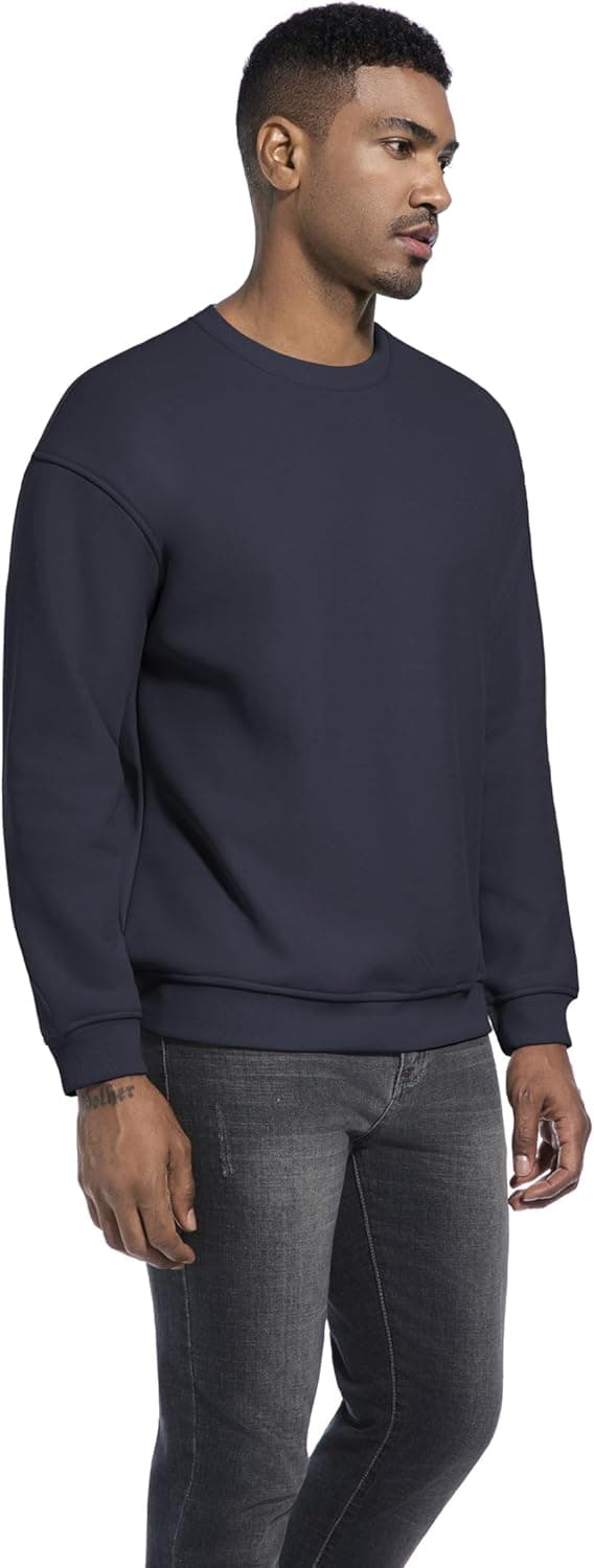 Detalle de VEIISAR Herren Heavy Weight Pullover mit Rundhalsausschnitt – 410 g, warmes Fleece-Innenfutter für Herbst & Winter