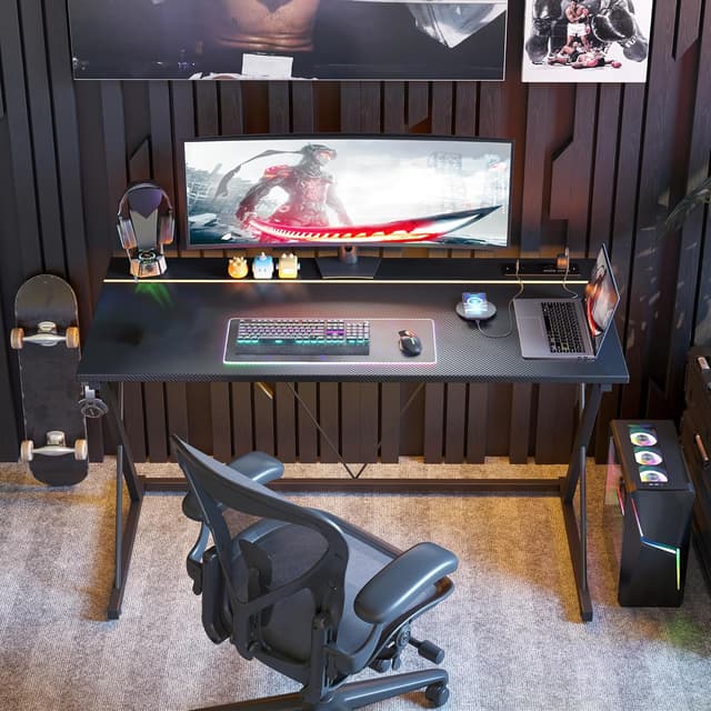 Thumbnail 6 de BEXEVUE Gaming Desk with LED Strip 120x50
