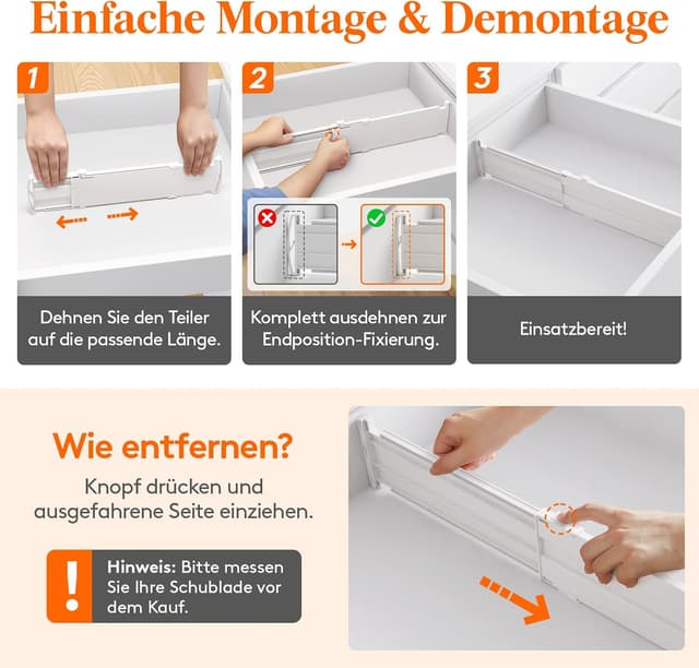 Thumbnail 6 de Lifewit 9er Set verstellbare Schubladentrenner für Innenlänge 35–55 cm (Schubladen-Höhe ab 10,5 cm)