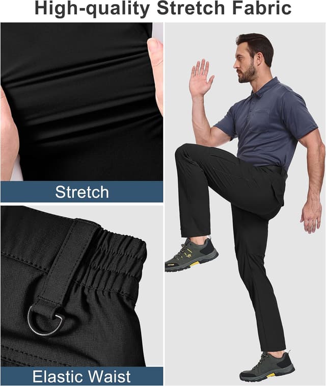 Detalle 2 de Men’s Waterproof Hiking Cargo Work Pants (6-Pocket) — Lightweight Nylon Quick-Dry Outdoor Travel Pants