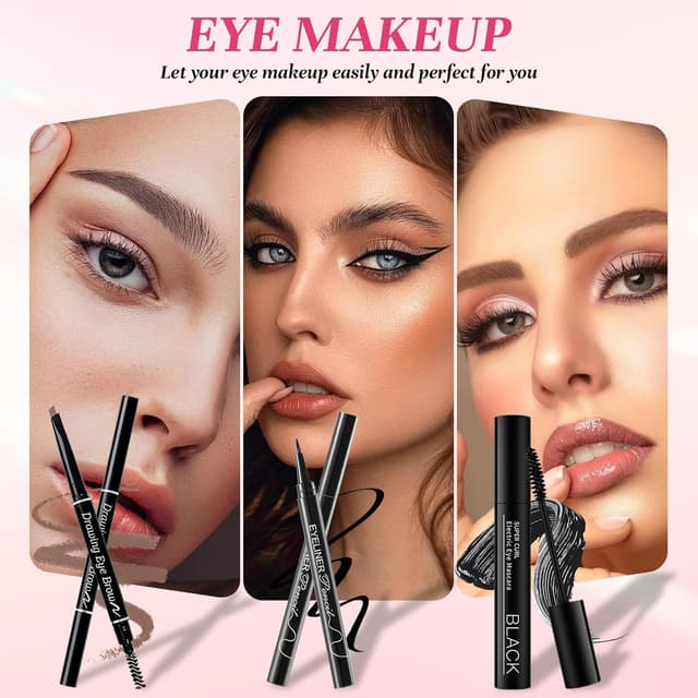 Detalle de Muiefe Kit Trucco Make Up Completo: set donna con palette, rossetti, eyeliner, mascara, sopracciglia e borsa