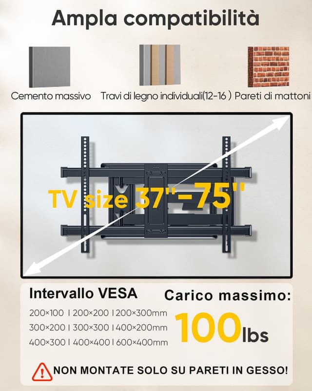 Thumbnail 1 de Supporto TV a parete 37-75 pollici 45kg