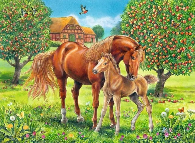 Detalle 2 de Ravensburger 10577 9 – Puzzle Chevaux au pré (100 pièces)