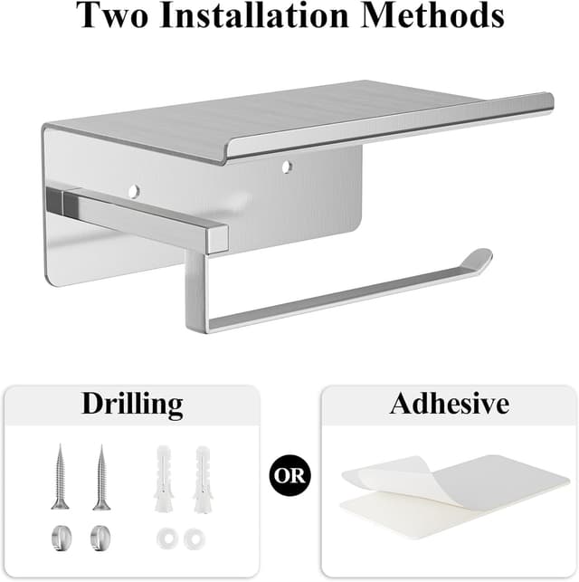 Detalle 2 de Susswiff portarotolo per carta igienica con ripiano autoadesivo in acciaio inox argento