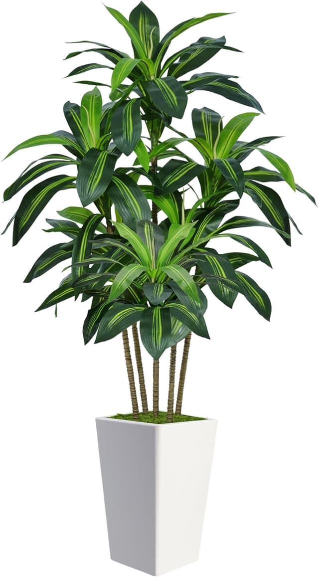 Detalle de 6FT Artificial Dracaena Tree in White Pot — Tall Fake Indoor Tree for Home & Office Decor