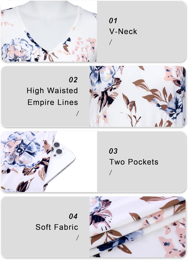 Detalle de Robe PLOKNRD à col V décontractée, manches courtes et taille haute (polyester/élasthanne)