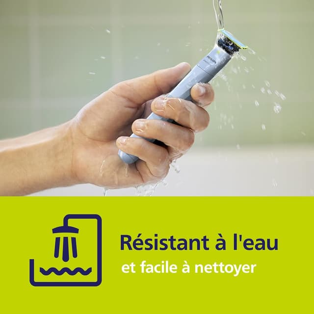 Detalle de Philips OneBlade First Shave QP1324/30 : système hybride de rasage pour adolescents, étanche