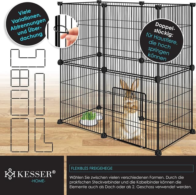 Detalle 2 de KESSER® Freigehege Gittergehege für Kaninchen (Metallgitter, XXL) inkl. Komplettset & Flasche – Laufgitter für innen/außen