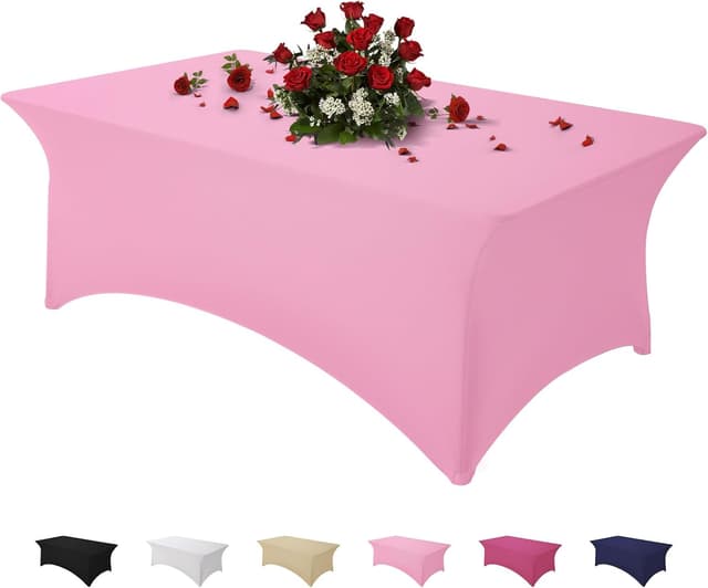 Detalle de Famstar Pink 4FT Spandex Tablecloth with Corner Pockets (Stretch, Washable, Wrinkle Free)
