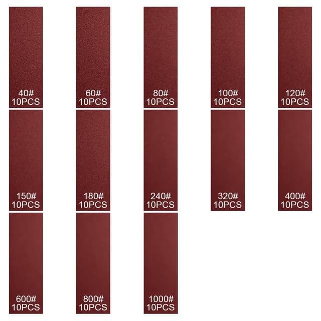 Detalle de URAQT Kit da 131 pezzi carta abrasiva grane 40–1000 per levigatura a secco e umido (incl. tampone) 9×3 cm