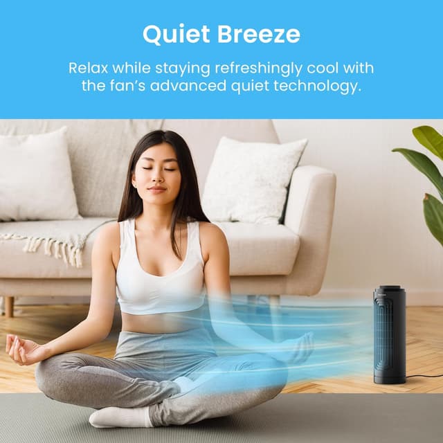 Detalle de Pro Breeze 13-inch desktop mini tower fan – small, quiet & portable desk fan (3 speeds, 70° auto-oscillation)