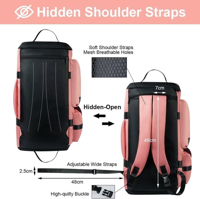 Detalle de Flintronic 65L borsa da viaggio impermeabile leggera con tracolla (rosa) – fine settimana e palestra