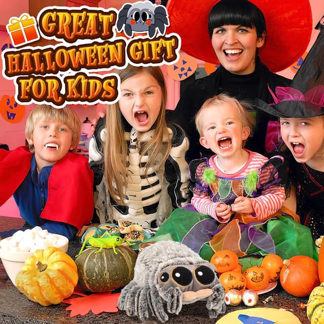 Detalle 2 de COLEESON Halloween Spider Plush Toy (8.2 inch) – Soft Big-Eyed Stuffed Spider for Kids, Adults & Gifts