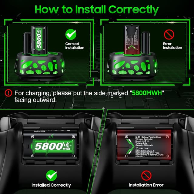 Thumbnail 5 de 5800mWh Rechargeable Battery Pack 4× for Xbox Controllers