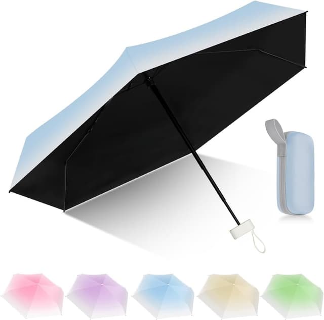 Detalle de Aolso Reise-Regenschirm mit UV-Schutz (6 Rippen), winddicht, blau – 90 cm