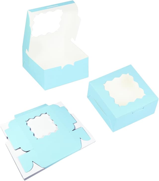 Detalle de Gcardist Lichtblaue Keks-Boxen mit Fenster (15 Stück) – Pop-up Bäckerei-Boxen für Gebäck