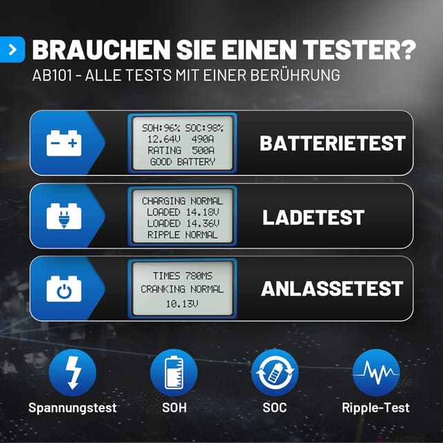 Detalle 2 de TOPDON AB101 12V Batterietester für KFZ, Motorrad, SUV & Co.