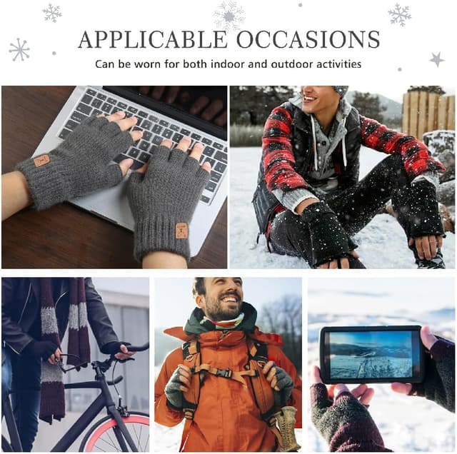 Detalle de Kfnire Mitaines hiver homme (2 paires) demi-doigts chaudes et douces pour conduite, cyclisme et extérieur