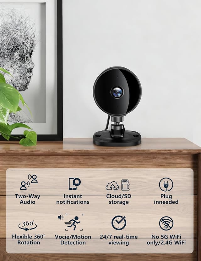 Detalle 2 de Surfola Security Camera Indoor (1080P FHD) WiFi CCTV for Baby, Pet & Elderly Monitoring