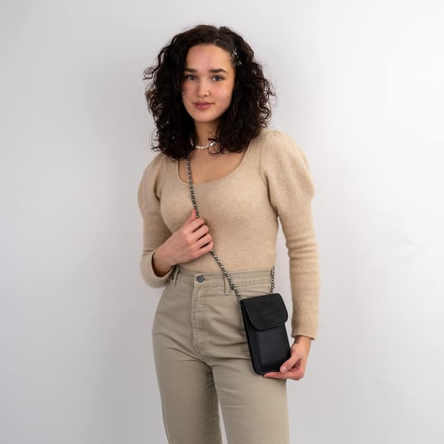 Detalle de Expatrié Amelie Handytasche zum Umhängen für Damen – Vegan-Look mit Geldbörse und verstellbarem Schultergurt