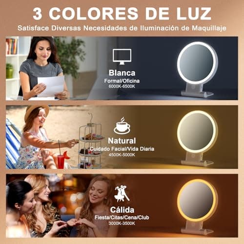 Detalle de Auxmir Espejo Maquillaje con Luz Doble Cara 💄