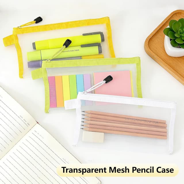 Thumbnail 6 de MeiLang 3 Pack Clear Pencil Cases (Mesh + Zip Clear Pouch) for School, Travel & Office