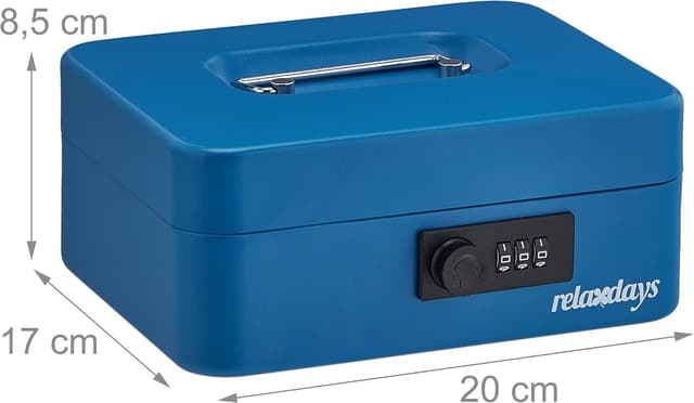 Detalle 2 de Caisse à monnaie Relaxdays avec serrure à combinaison 3 chiffres (HLP : 8,5 x 20 x 17 cm) – Bleu
