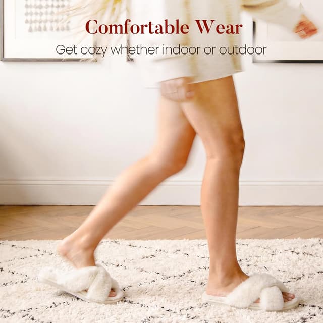 Detalle 1 de Ankis Hausschuhe Damen Plüsch mit Kreuzband