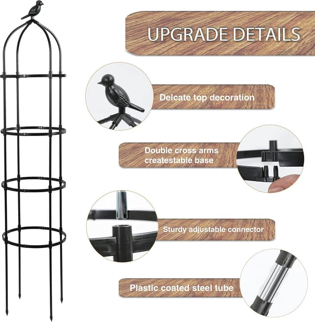 Detalle de 2-Pack Garden Obelisks for Climbing Plants (175 cm) with 32 cm Base, Rust-Resistant PE Coating