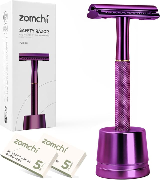 Detalle de ZOMCHI Rasoir de sécurité double tranchant violet avec support + 10 lames