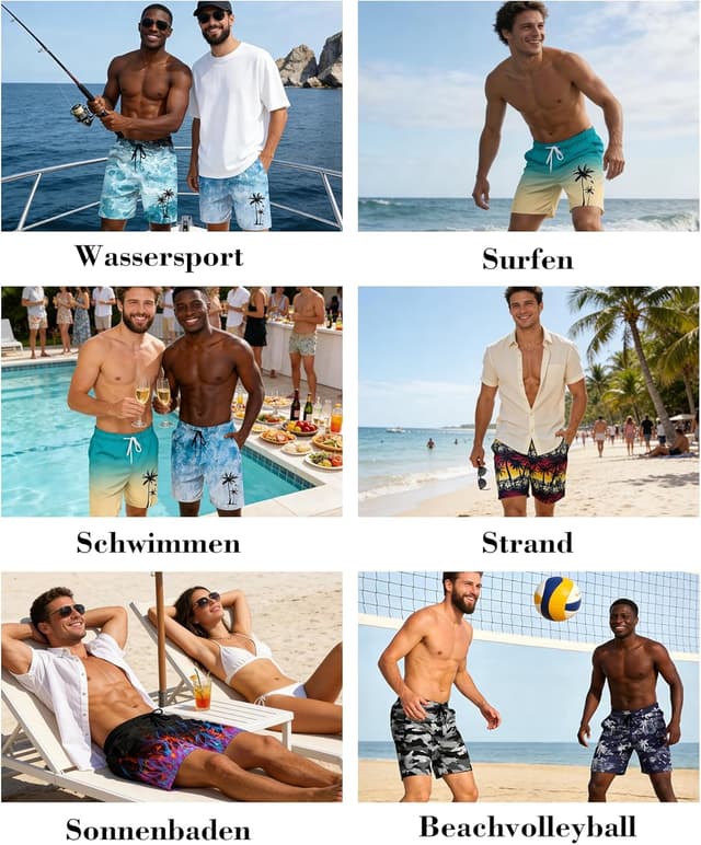 Detalle de Werfami Badehose Herren Lang Badeshorts mit Innenhose (S–3XL) – UV-Schutz & schnelltrocknend