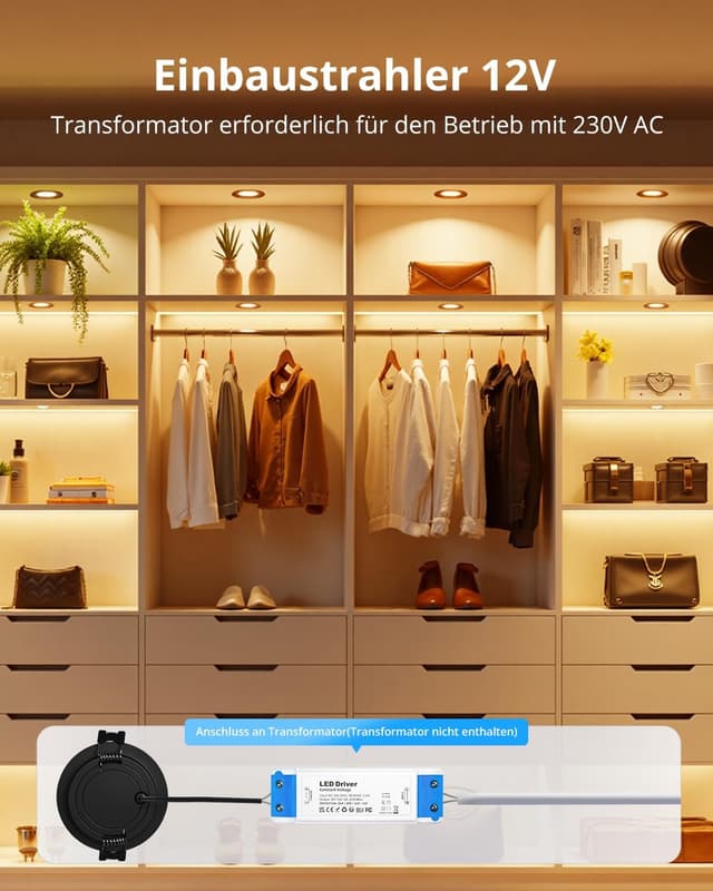 Thumbnail 6 de Gr4tec 6er Set 12V LED Einbaustrahler Schwarz, 3W, dimmbar (3000K, 240 lm) – Ultra Slim 12 mm, IP44