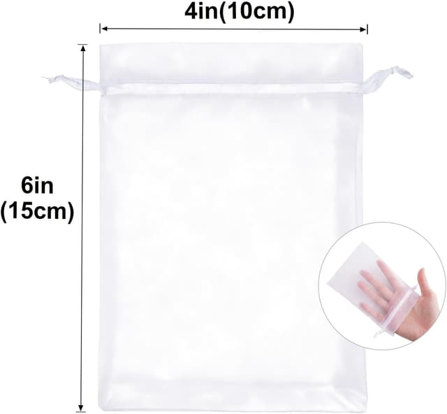 Detalle 2 de G2PLUS White Organza Gift Pouches (10x15 cm) – 100 Pack Wedding & Jewellery Favour Bags