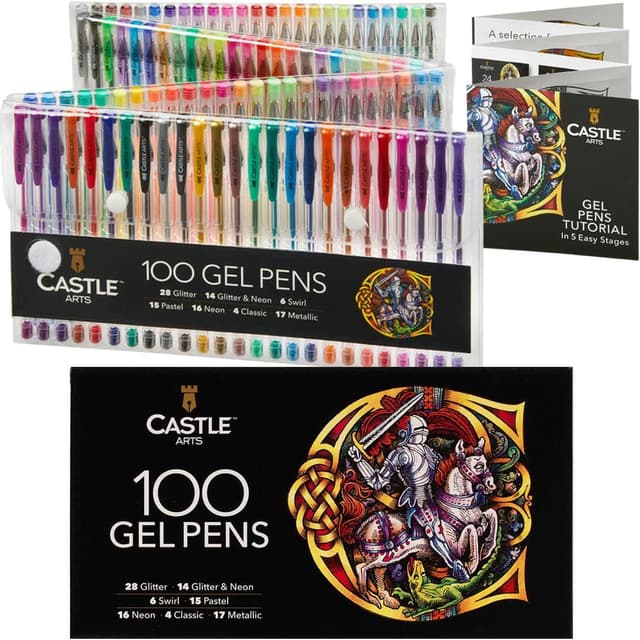 Detalle de Castle Art Supplies set di 100 penne gel colorate: effetti glitter, neon e metallici in cofanetto