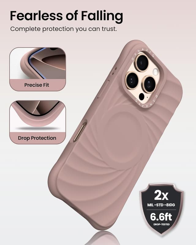Detalle de ORNARTO Vortuxe for iPhone 16 Pro Case (6.3") with MagSafe, 2X MIL-STD Drop Protection, Latte Liquid Silicone Cover
